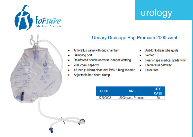 2 Urine Urinary Drainage 2000 ml Pear Shape Anti-reflux valve drip chamber Vented