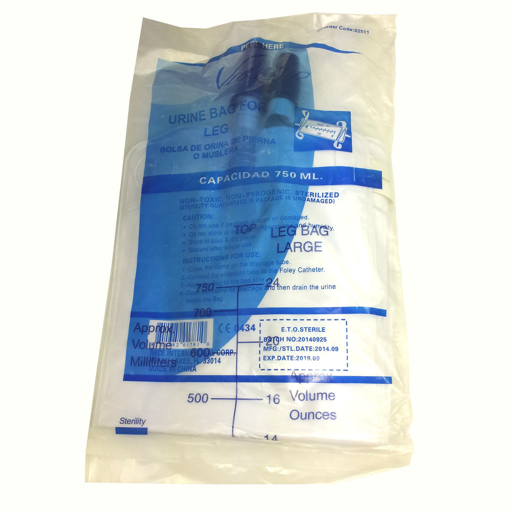 3 Pieces Urinary Urine Leg Bag 750 Cc Anti Reflux Valve With Straps Sterile,