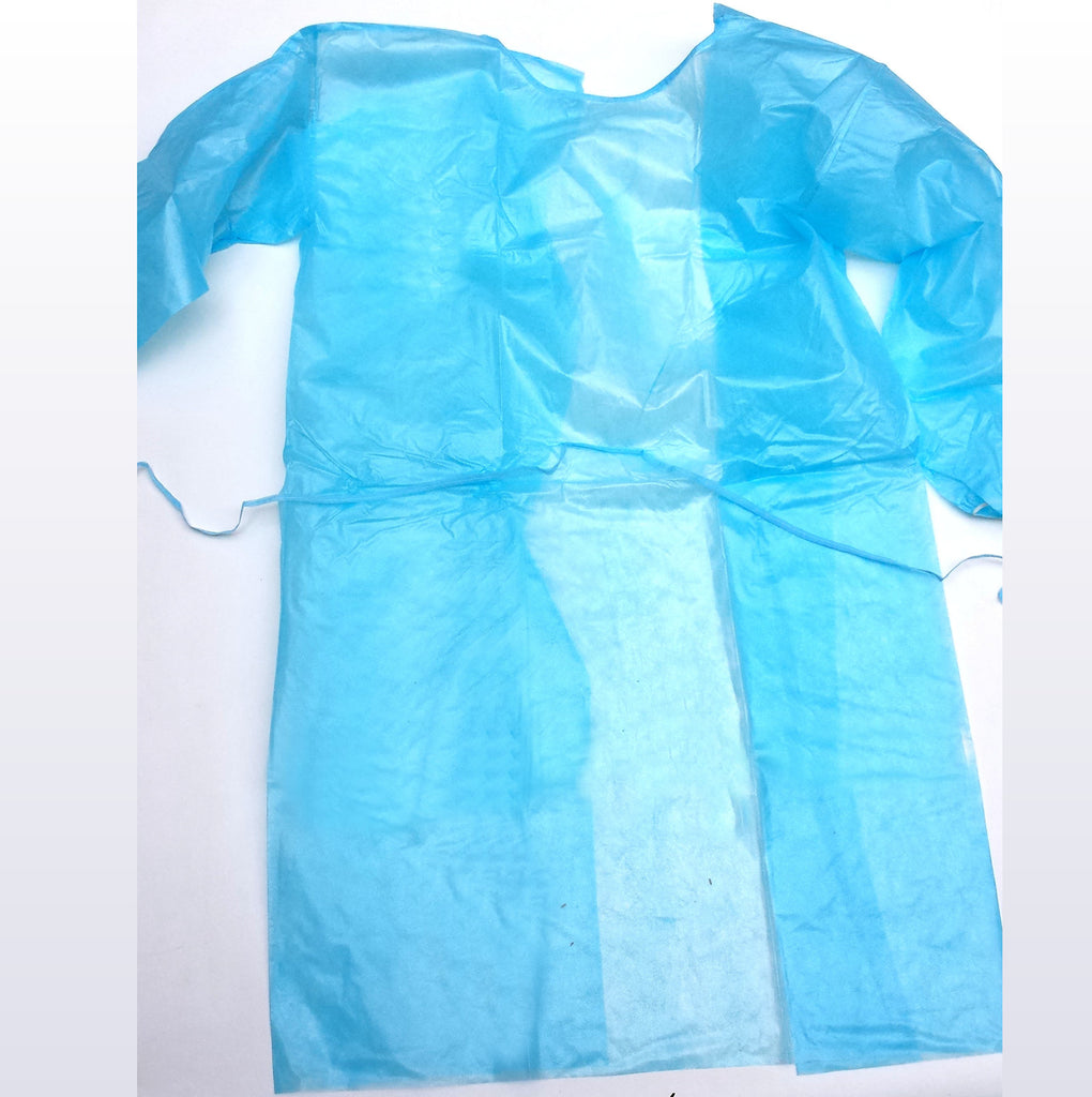 1 Coated Waterproof Disposable Non-woven Exam Gown With Sleeves Blue (1)