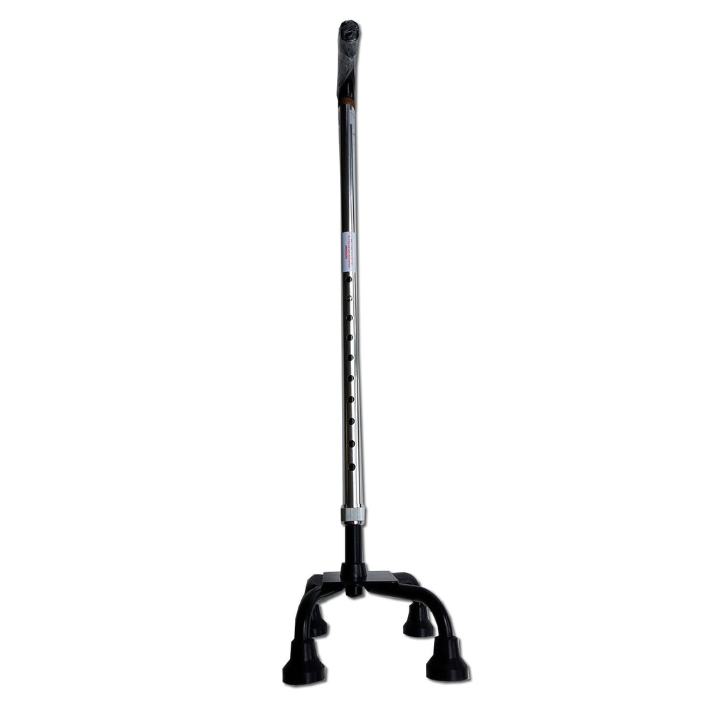 Adjustable Height Quad Cane Walking Stick Aid Four Legs Small Base Silver