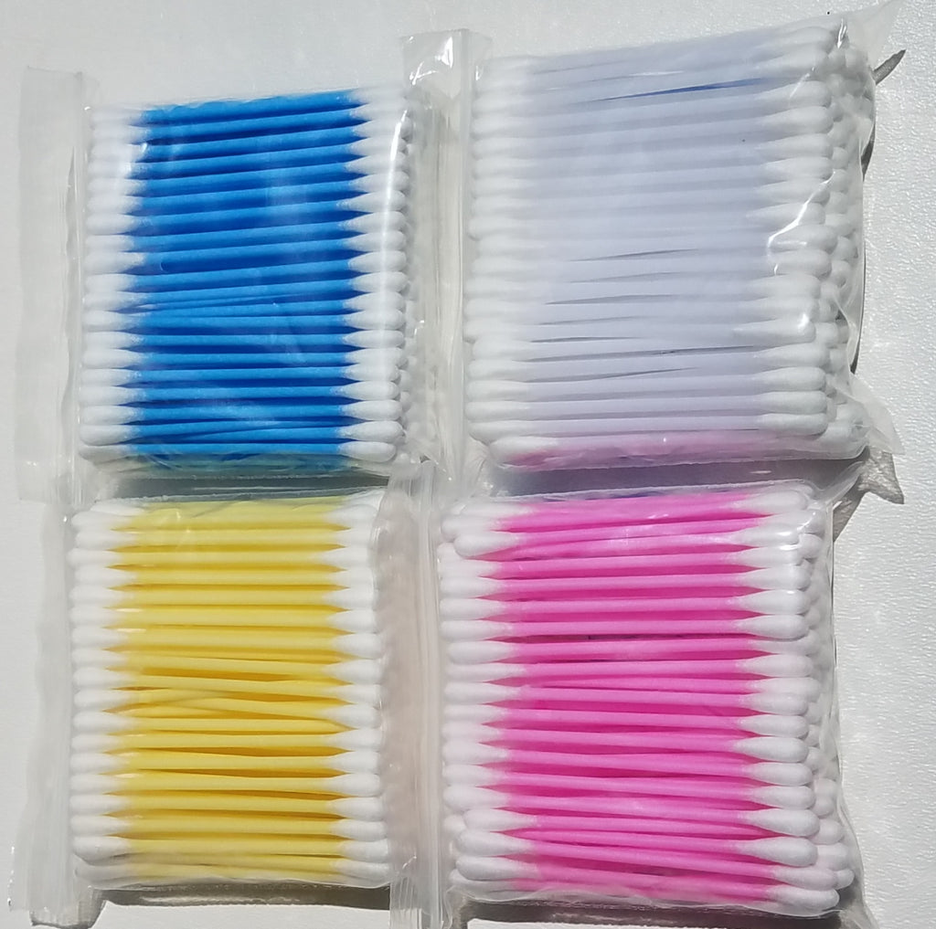400 Cotton Swabs Double Q Tip 3” - Plastic White, Yellow, Pink, Blue 100 each