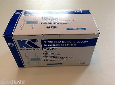 1000 Surgical Medical Face Mask Tie On High Filtration Cap Blue Color 3 Ply NEW