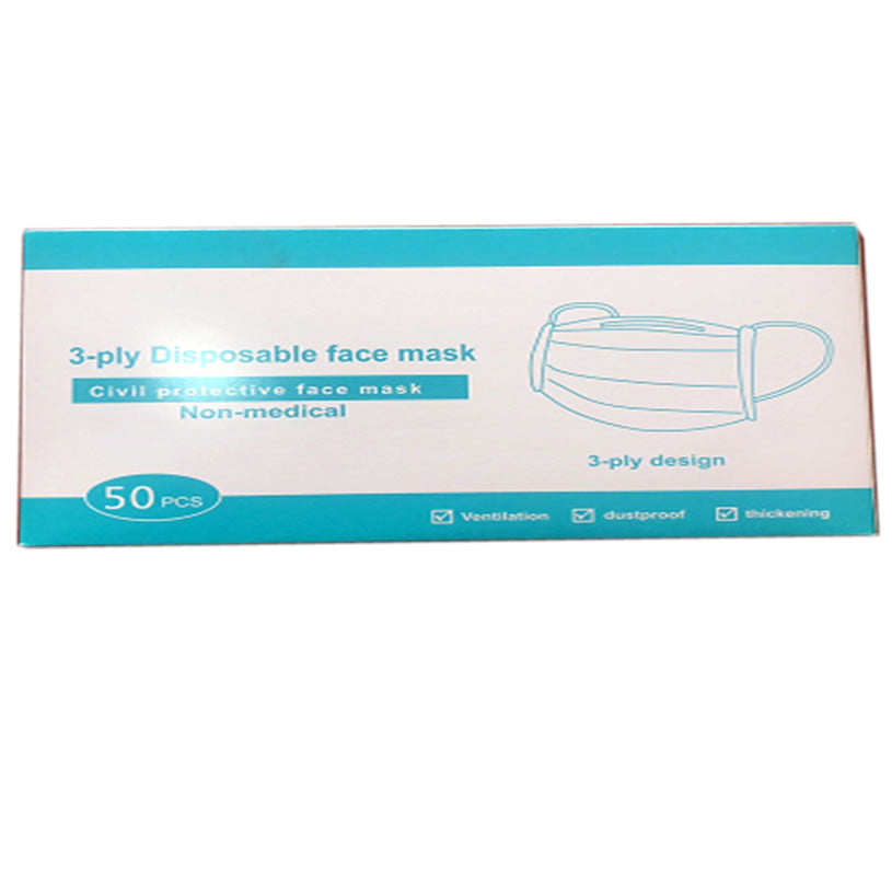 50Pcs Disposable Filter Mask 3 Ply Earloop Face Masks