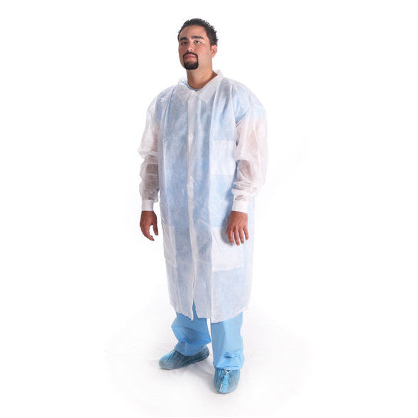 4 Lab Coat Gowns Medical Dental White Disposable SPP 40 Knee Lenght 3 Pocket NEW