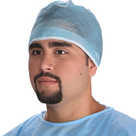100 Disposable Surgeon Surgical Dental Scrub Cap Hat Blue Non Vent. Adjustable.