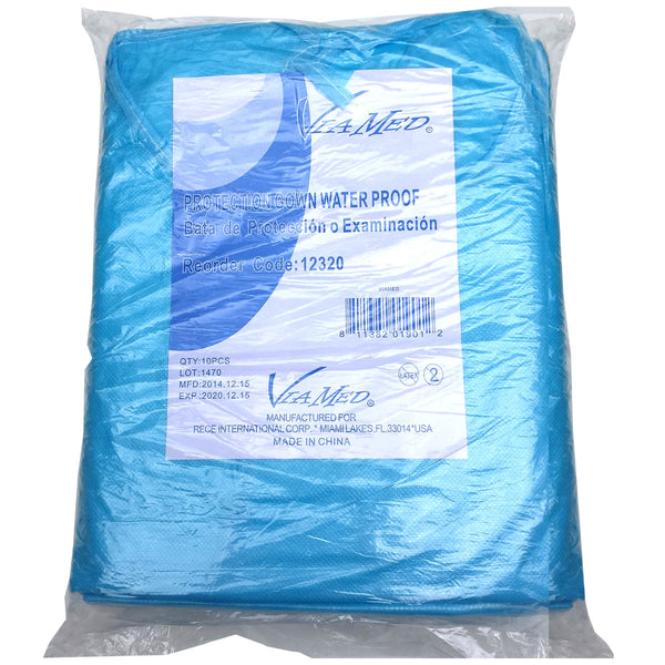 1 Coated Waterproof Disposable Non-woven Exam Gown With Sleeves Blue (1)