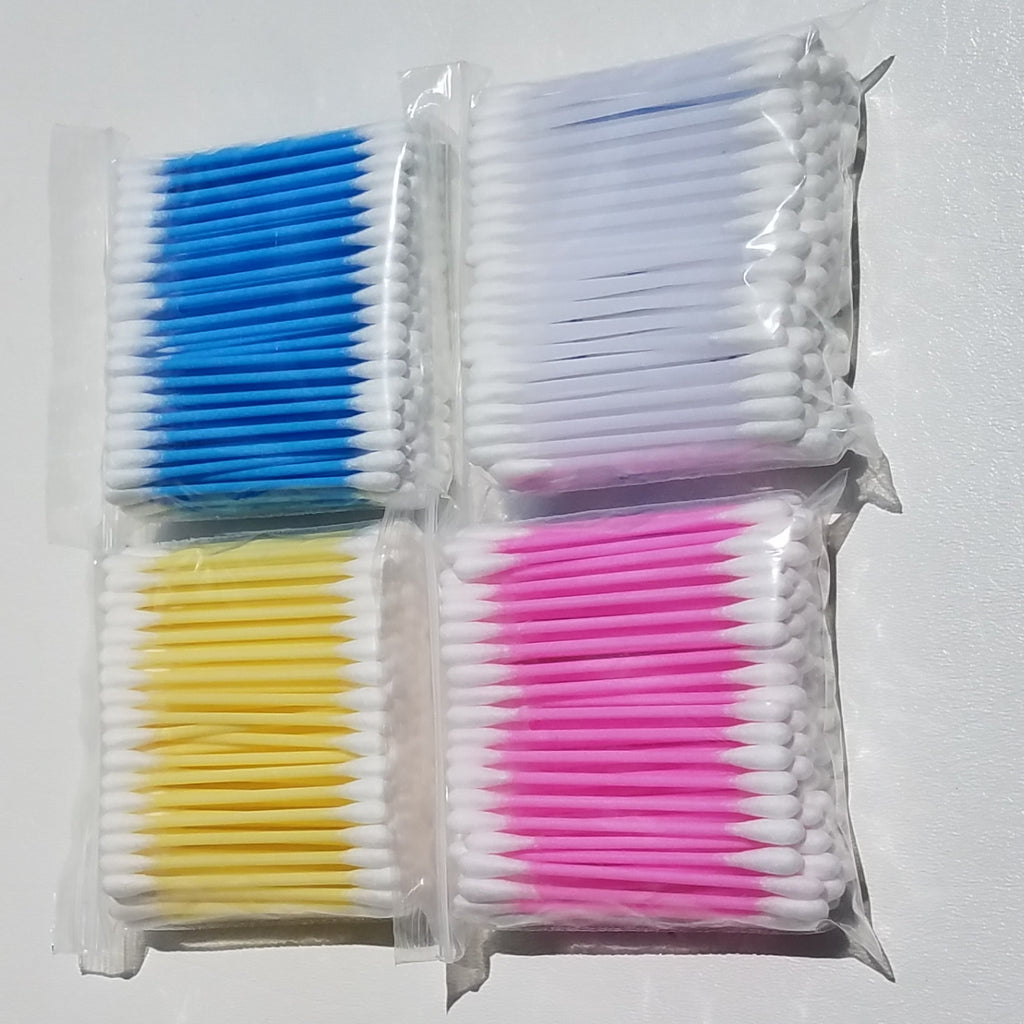 400 Cotton Swabs Double Q Tip 3” - Plastic White, Yellow, Pink, Blue 100 each