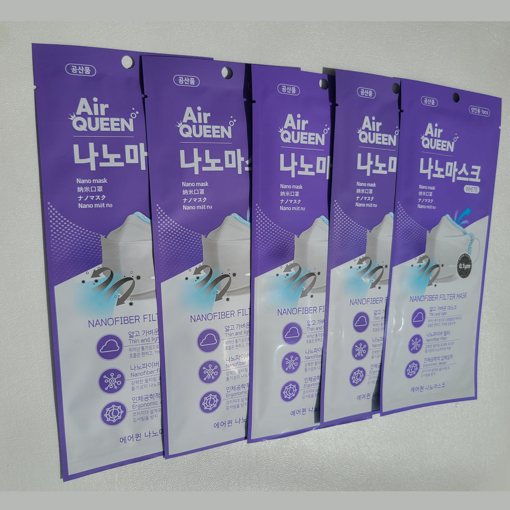 Air Queen Nanofiber Filter White FACE MASK Ergonomic 97% FPE 0.1UM NEW (5 - 10 UND)