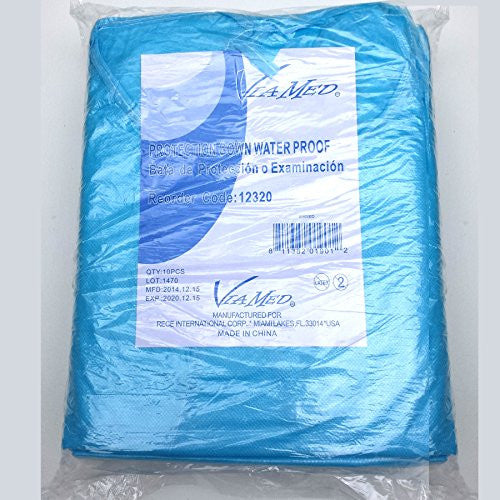 10 Coated Waterproof Disposable Non-woven Exam Gown With Sleeves Blue (10)