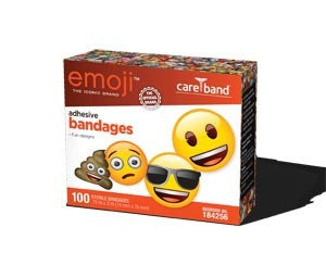 EMOJI Adhesive Bandages 3/4' x 3" Happy Face Care Band Bandaids 100 Pack NEW