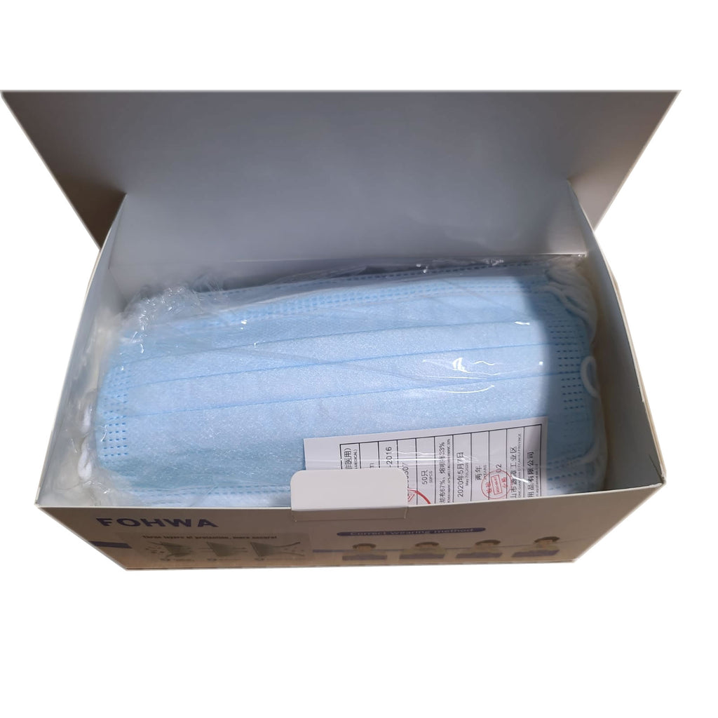 Disposable respirator Earloop Face Mask - 3 PLY, Blue - 1 box 50 Unid