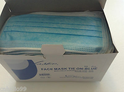 1000 Surgical Medical Face Mask Tie On High Filtration Cap Blue Color 3 Ply NEW