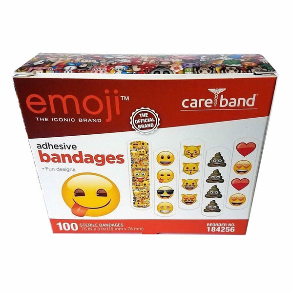 EMOJI Adhesive Bandages 3/4' x 3" Happy Face Care Band Bandaids 100 Pack NEW